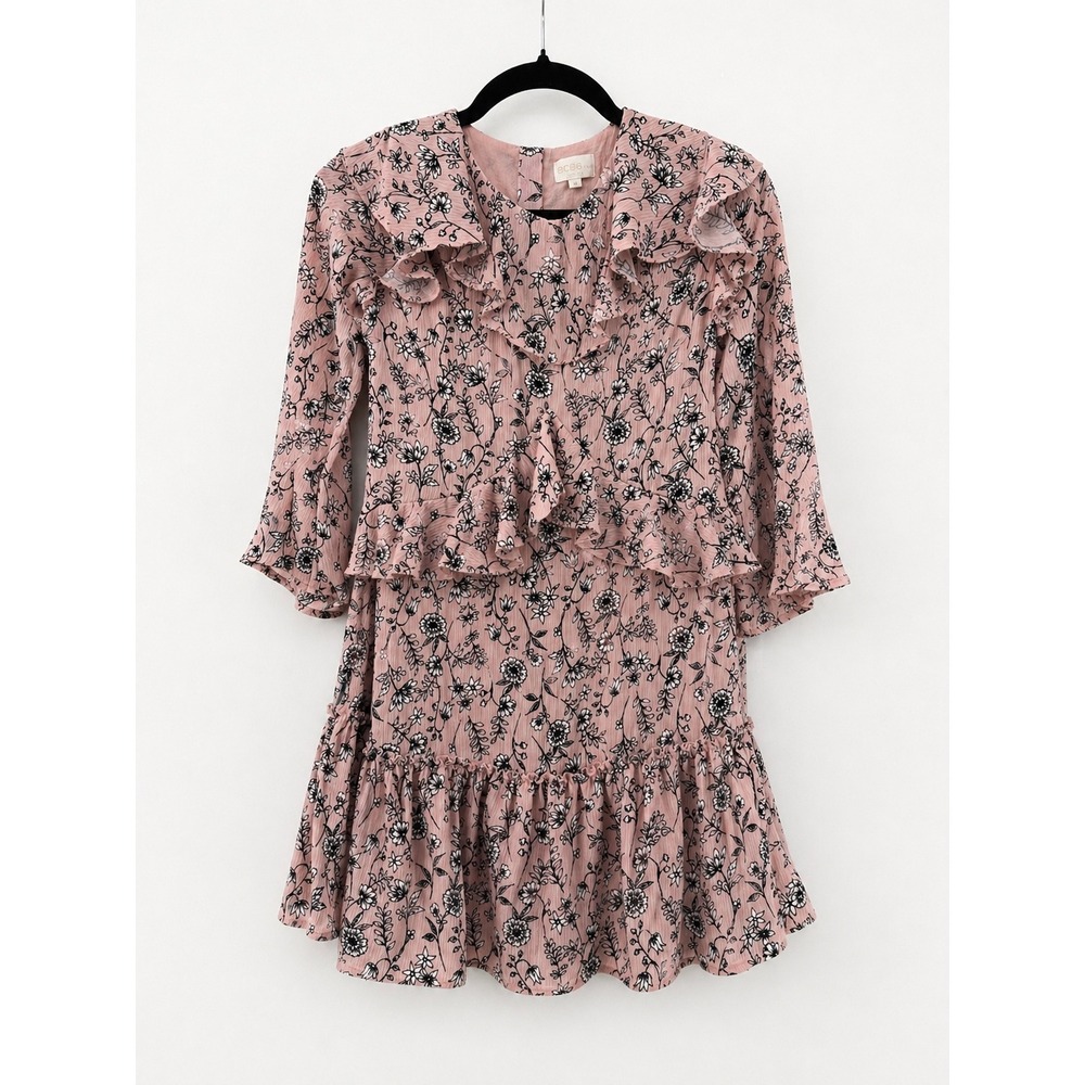 BCBGirls Pink Floral Ruffle Tiered Dress Size 16 Girls Long Sleeve Good Conditio